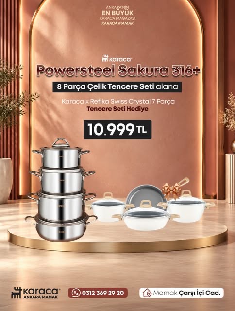 Karaca Powersteel Sakura 316+ 8 parça çelik tencere seti kampanya görseli